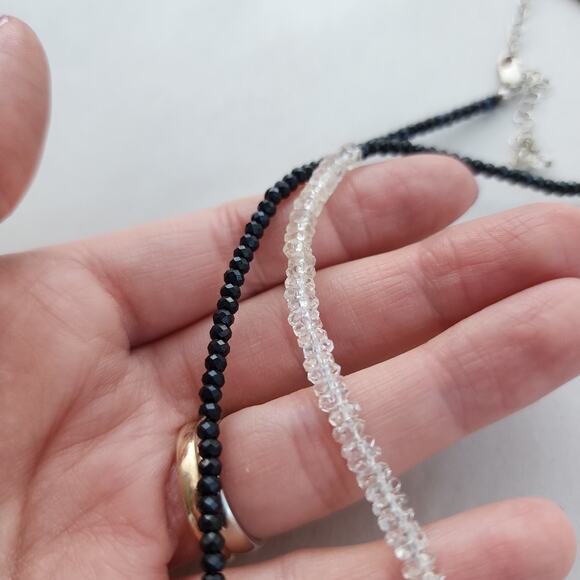 Deb Guyot Sterling Silver Herkimer Diamond Quartz Onyx Choker Necklace 18" - Picture 7 of 12